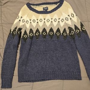 American Eagle Outfitters Navy and Cream Patterned Sweater